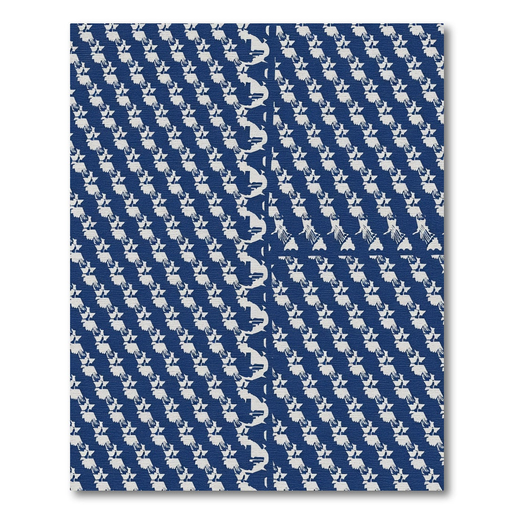 Navy White Folk Bird Repeating Rug