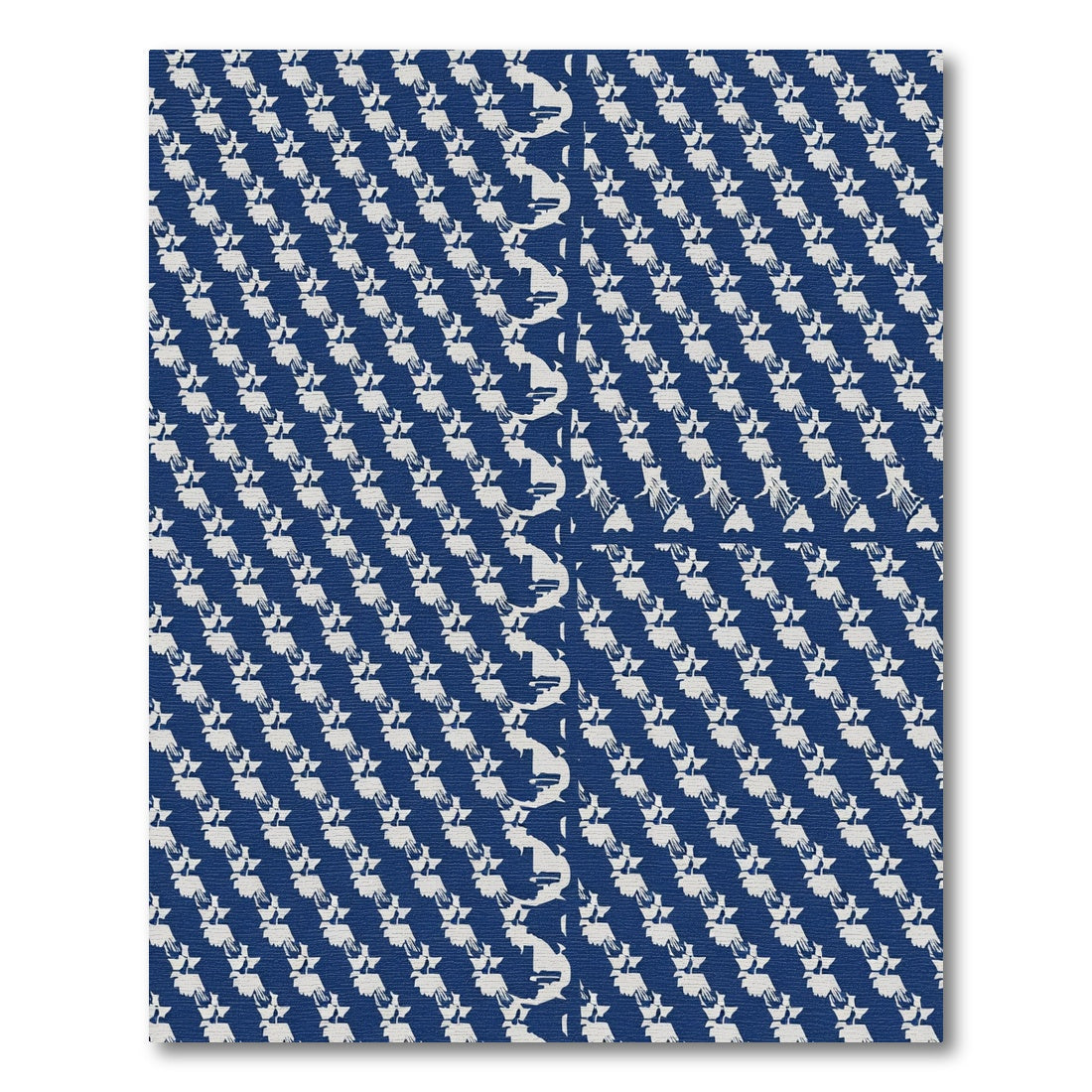 Navy White Folk Bird Repeating Rug