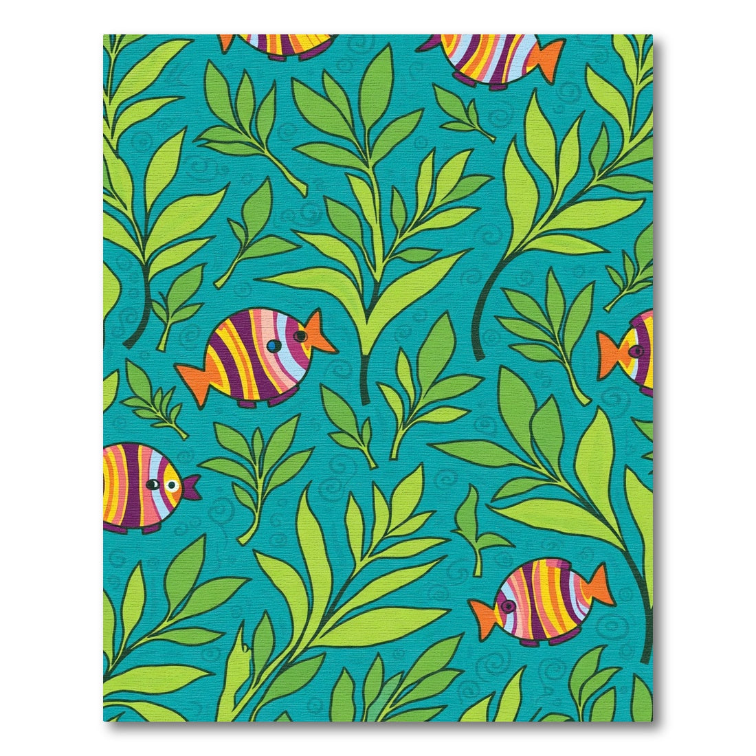 Whimsical Striped Fish Foliage Teal Rug