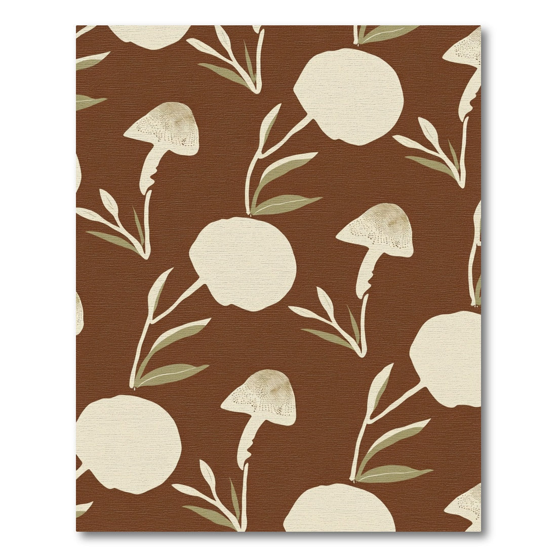 Earthy Mushroom Leafy Branch Composition Rug