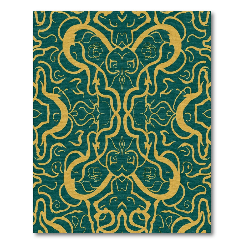 Teal Gold Baroque Scrollwork Rug