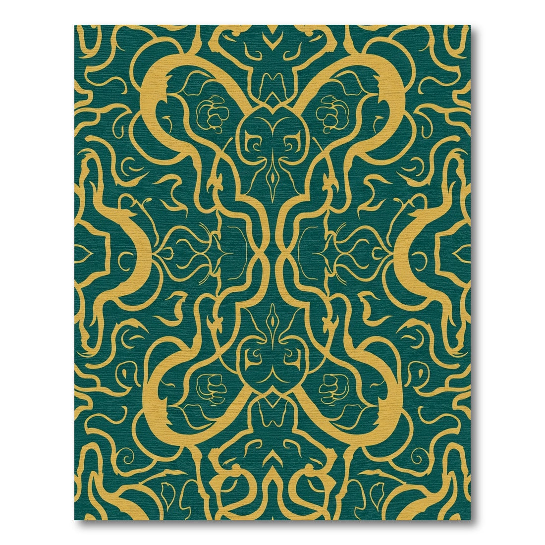 Teal Gold Baroque Scrollwork Rug