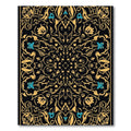 Golden Black Floral Medallion Aqua Accents Rug