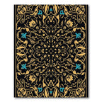 Golden Black Floral Medallion Aqua Accents Rug
