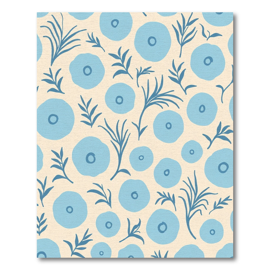 Blue Floral Sprig Patterned Rug