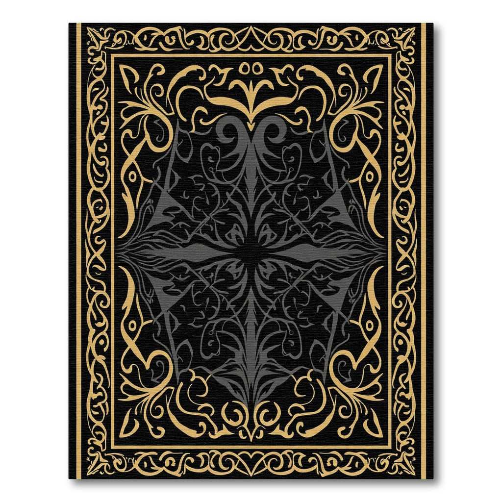 Elegant Black Gold Floral Symmetry Rug
