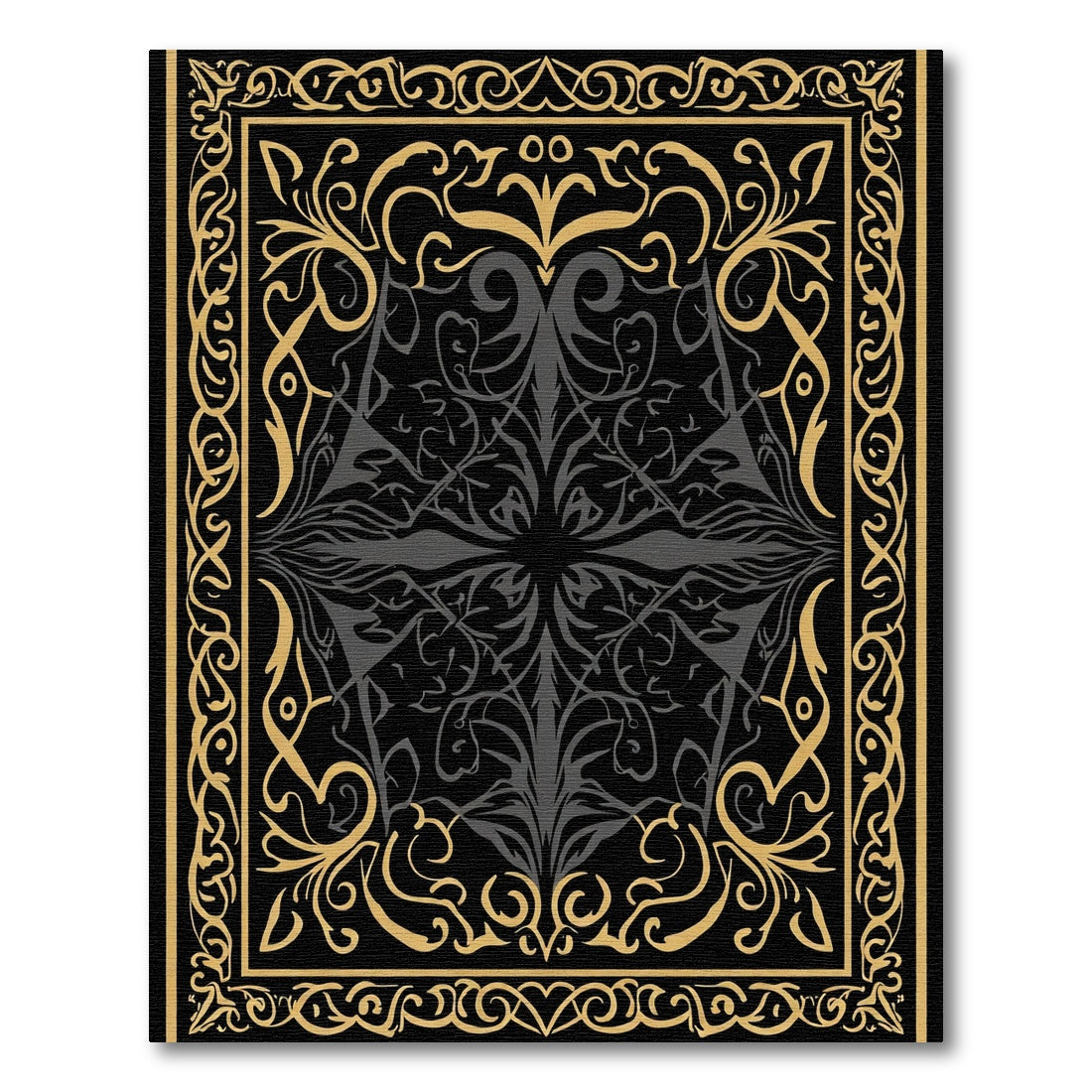 Elegant Black Gold Floral Symmetry Rug