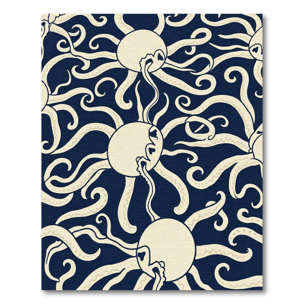 Cream Octopus Swirl Deep Blue Rug