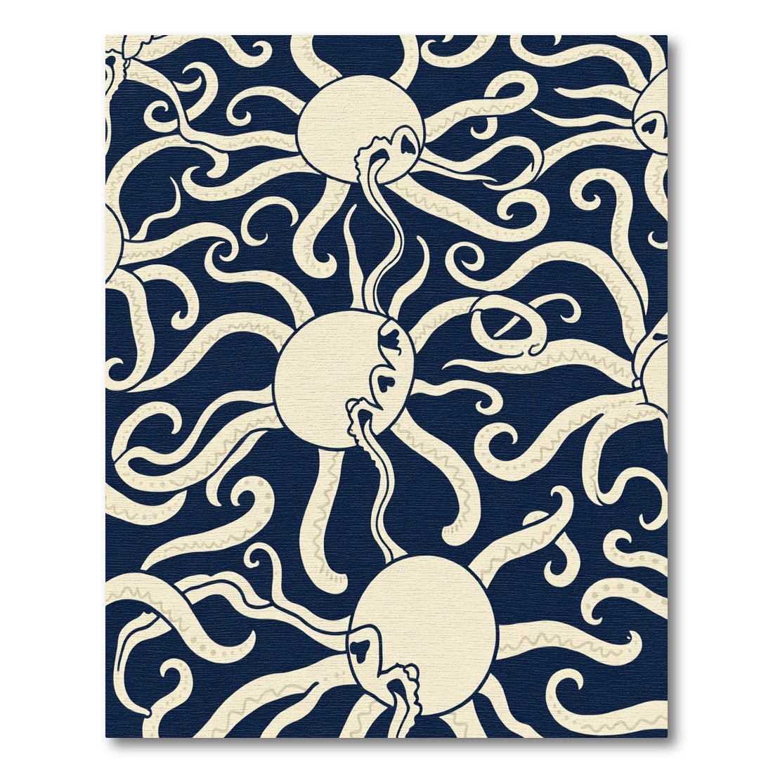 Cream Octopus Swirl Deep Blue Rug