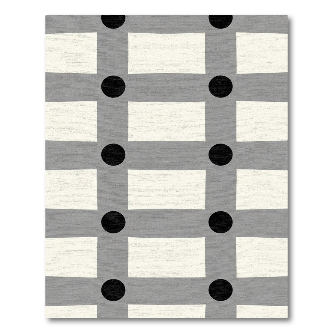Gray Black Ivory Grid Rectangles Circles Rug