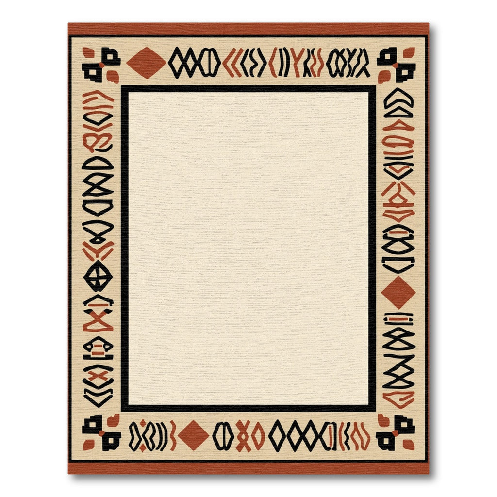 Terracotta Tribal Symbols Geometric Border Rug