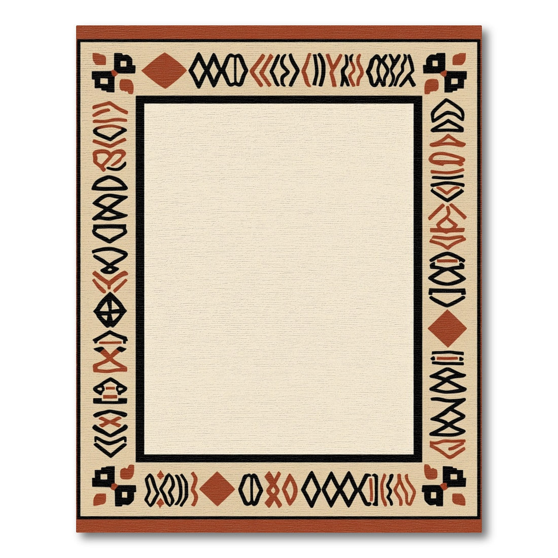 Terracotta Tribal Symbols Geometric Border Rug
