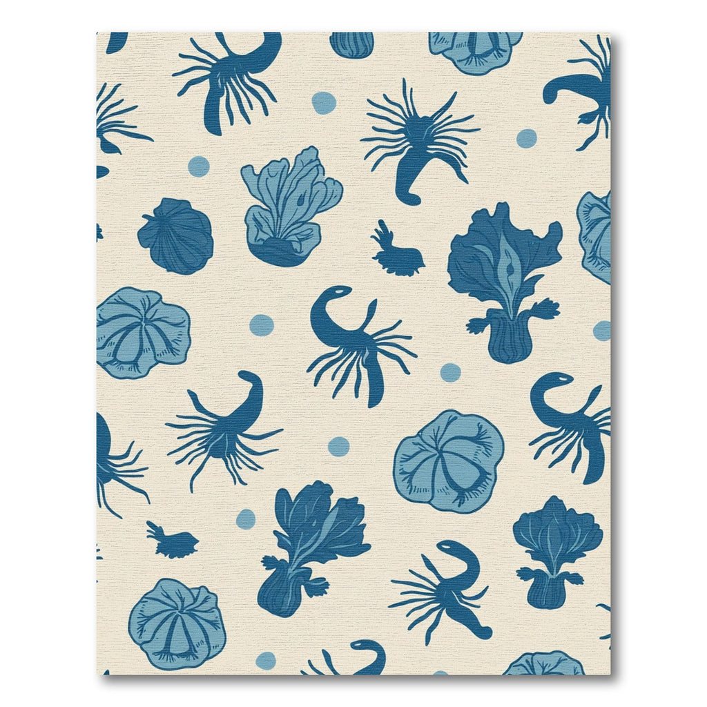Deep Blue Botanical Sea Creature Rug