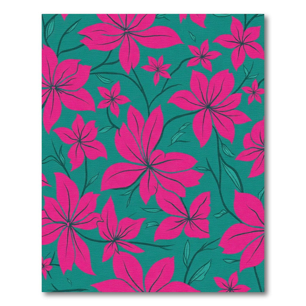 Vibrant Magenta Floral Teal Garden Rug
