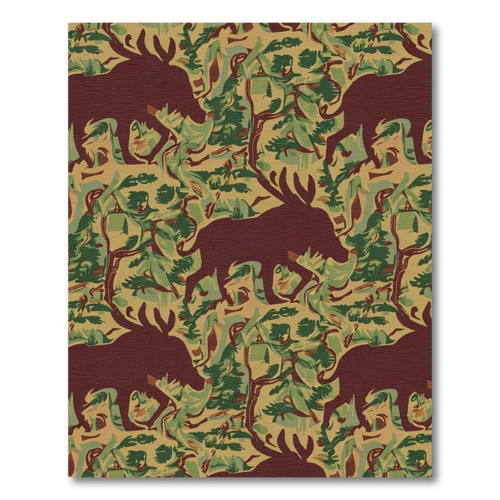 Burgundy Moose Camouflage Forest Repeat Rug