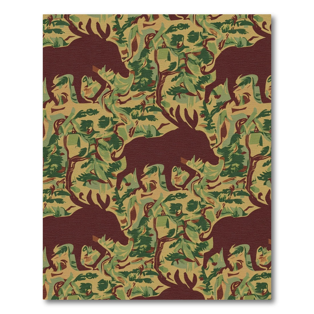 Burgundy Moose Camouflage Forest Repeat Rug