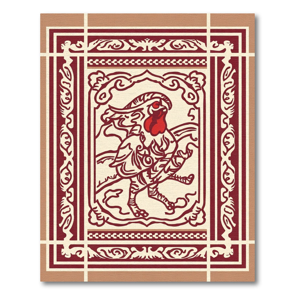 Crimson Rooster Folk Art Rug