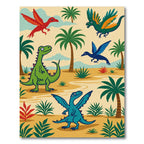 Playful Dinosaur Tropical Landscape Rug