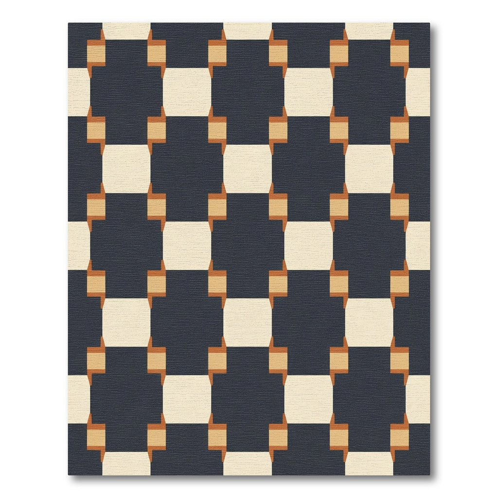 Navy Cream Ochre Interlocking Squares Rug