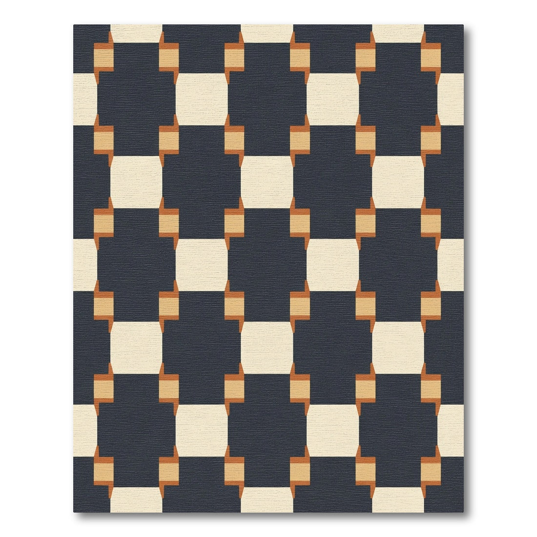 Navy Cream Ochre Interlocking Squares Rug