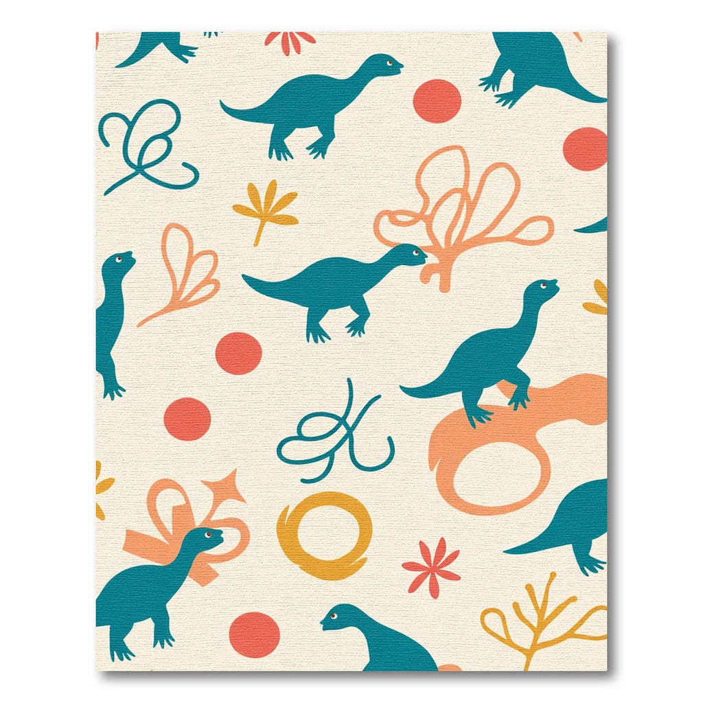 Teal Dinosaurs Orange Curvy Shapes Rug