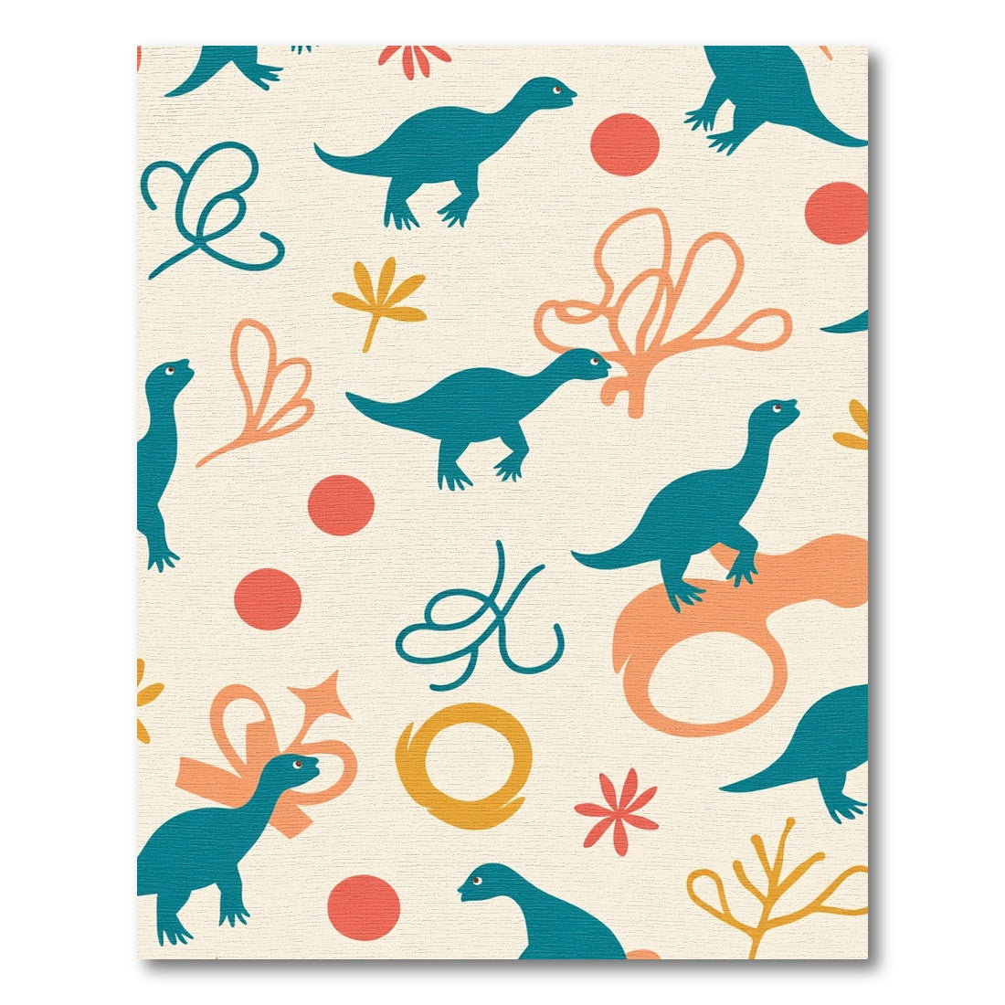Teal Dinosaurs Orange Curvy Shapes Rug