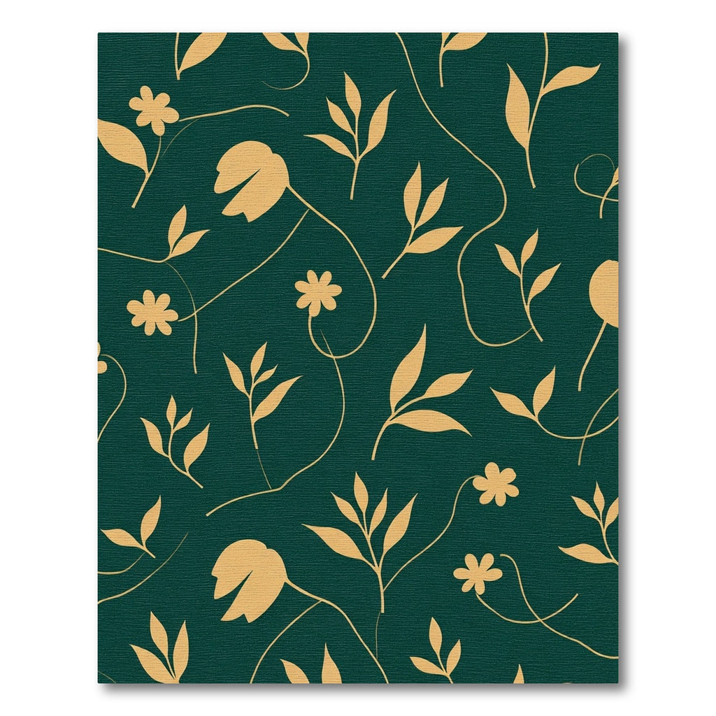Golden Botanical Silhouette Dark Green Rug