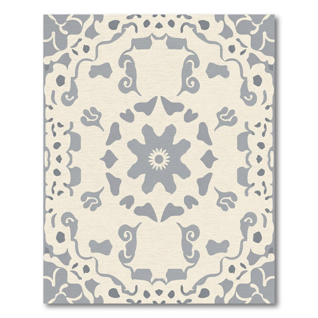 Cream Gray Floral Medallion Arrangement Rug