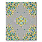 Gray Teal Yellow Floral Medallion Rug