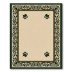 Dark Green Ornate Floral Border Rug