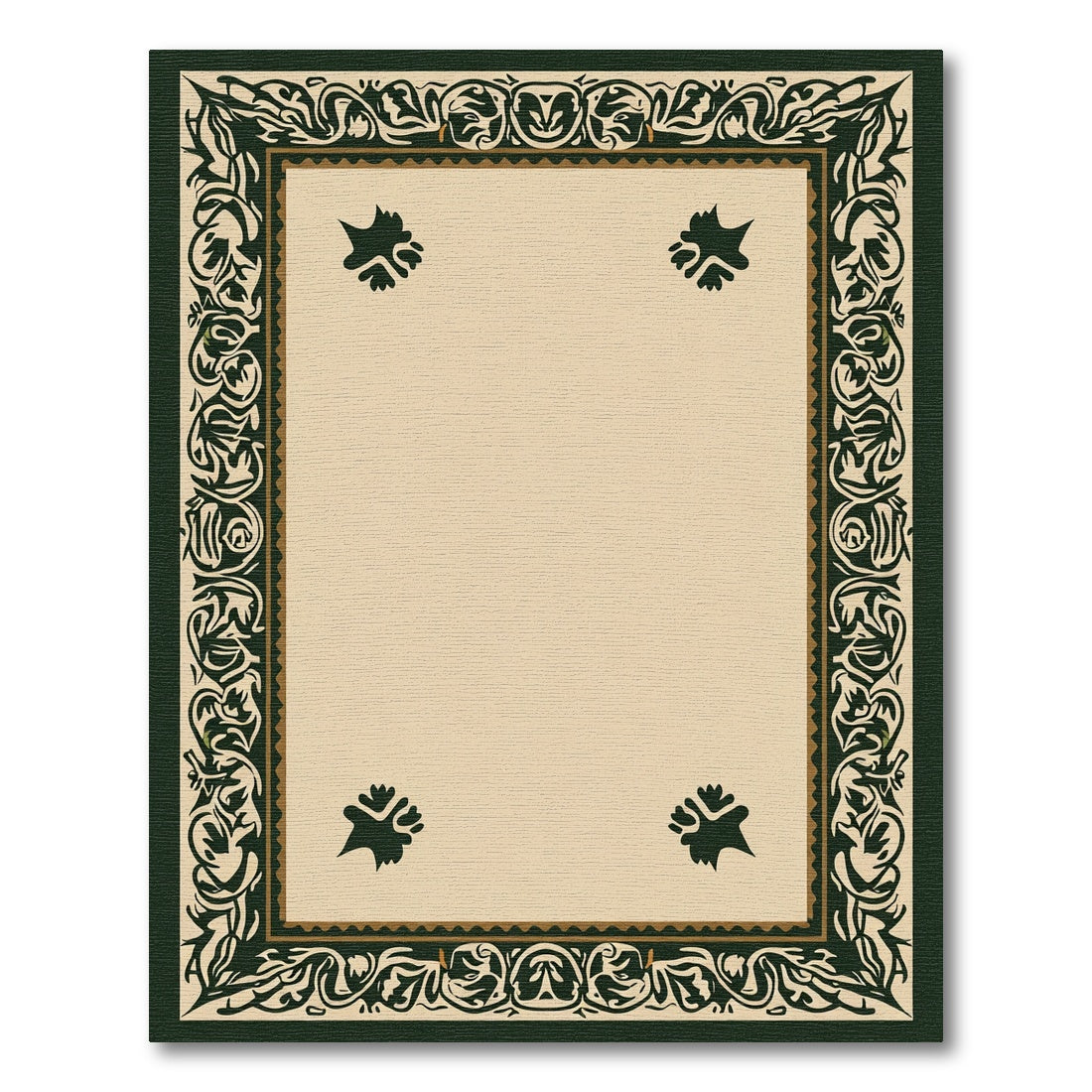 Dark Green Ornate Floral Border Rug
