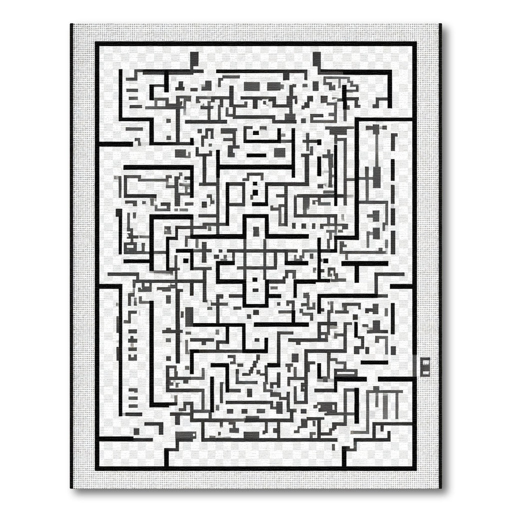 Modern Black White Abstract Maze Rug