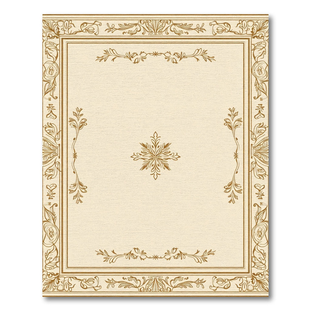 Cream Gold Ornate Floral Frame Rug