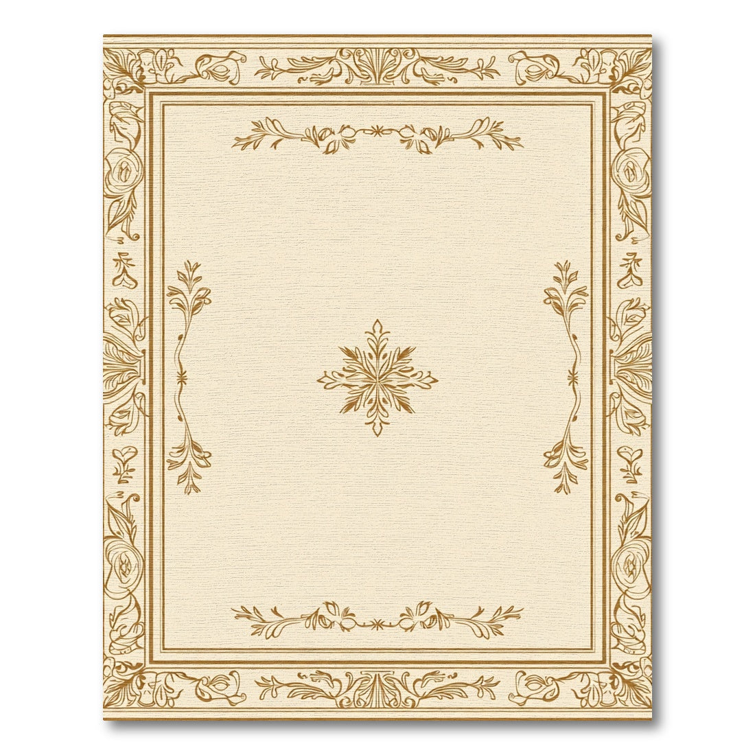 Cream Gold Ornate Floral Frame Rug