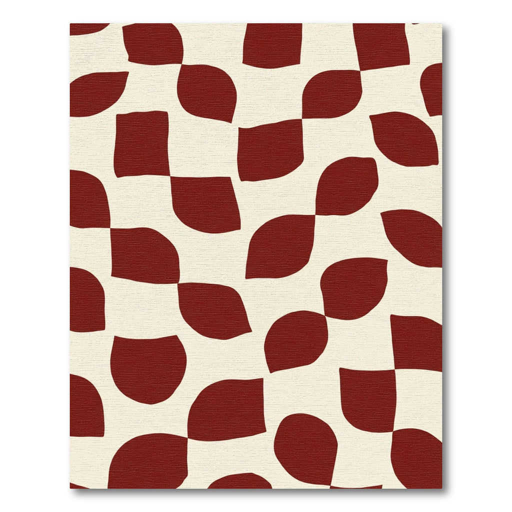 Crimson Abstract Checkered Swirl Rug