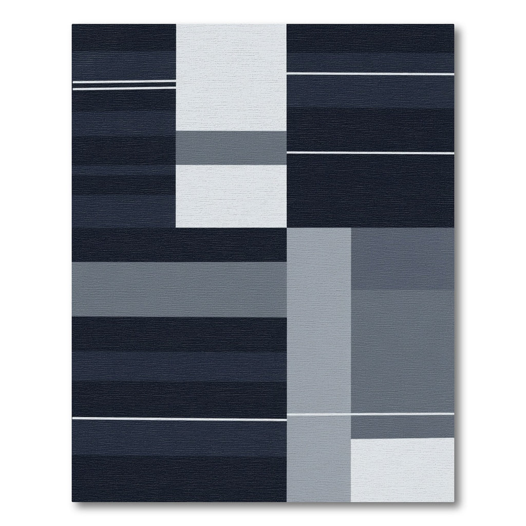 Minimalist Navy Blue Stripe Rectangles Rug