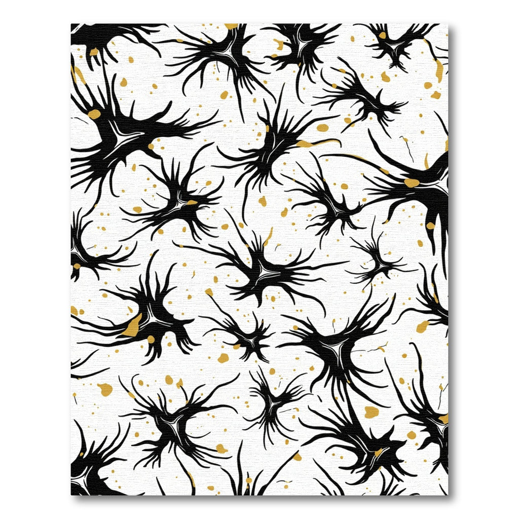 Black White Spattered Organic Branches Rug