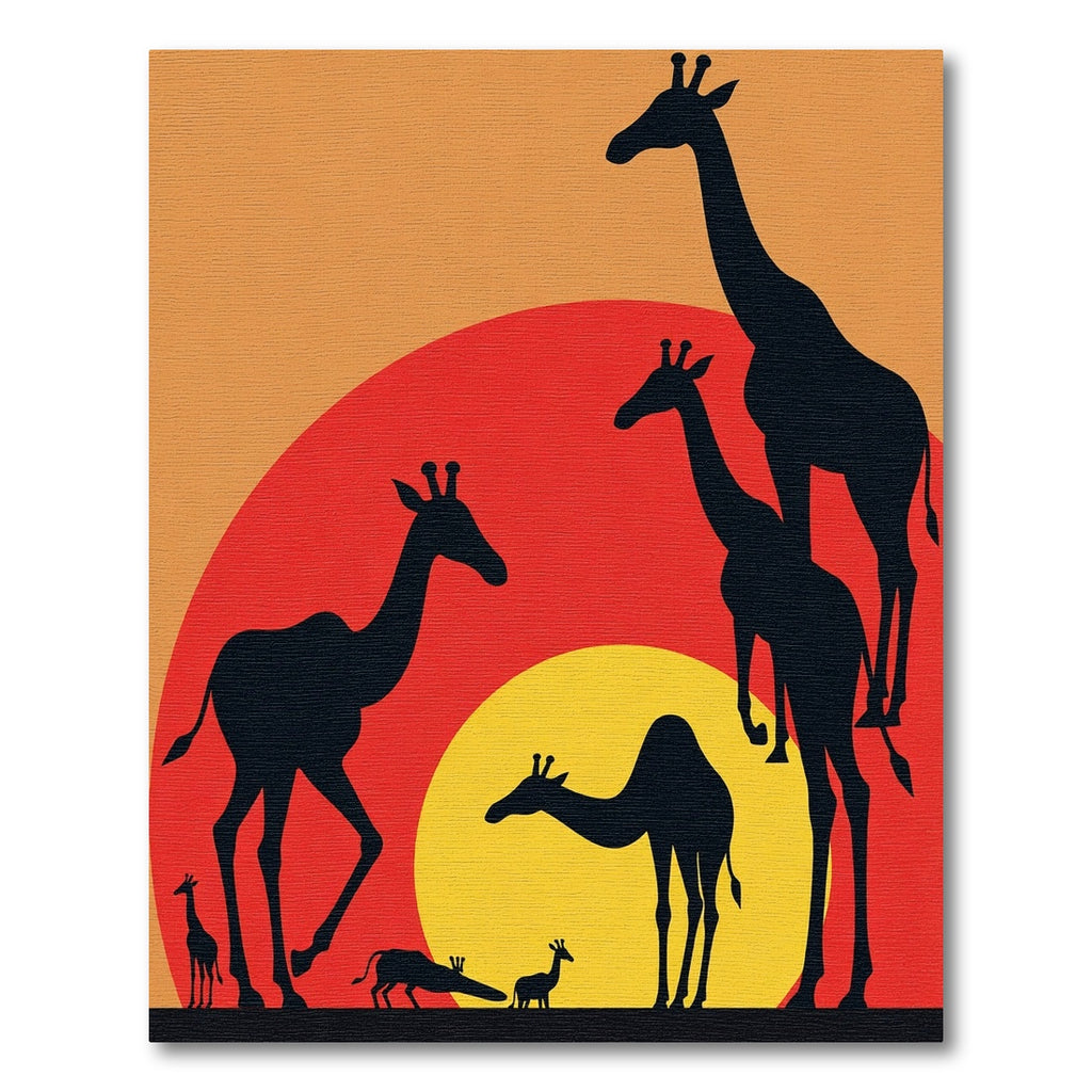 Sunset Giraffe Herd Silhouette Rug