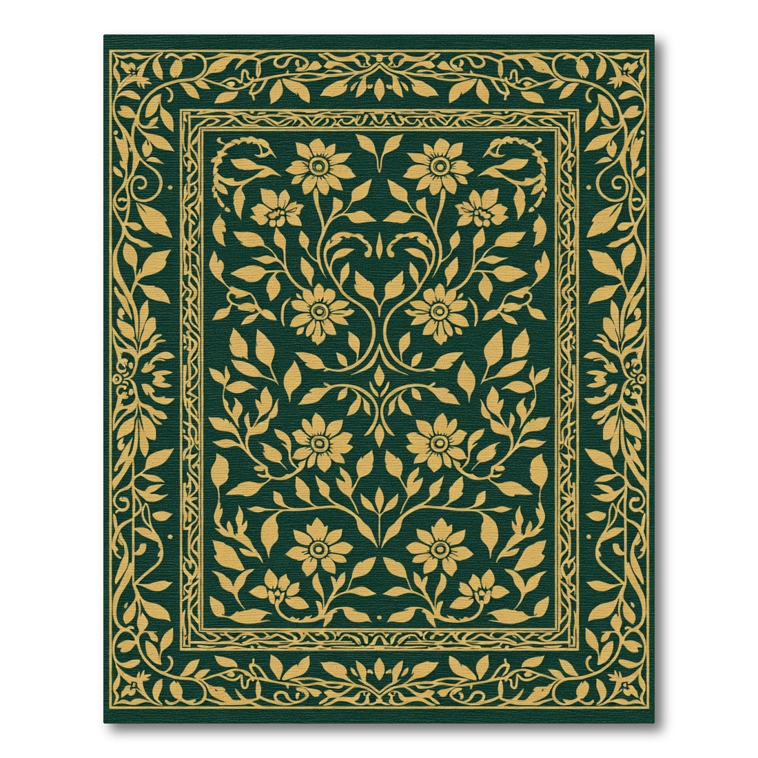 Emerald Gold Floral Vine Border Rug