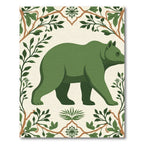 Green Bear Woodland Border Art Rug
