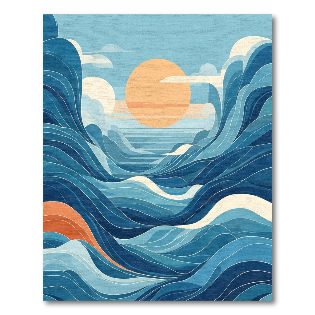 Deep Blue Ocean Sunset Wave Rug