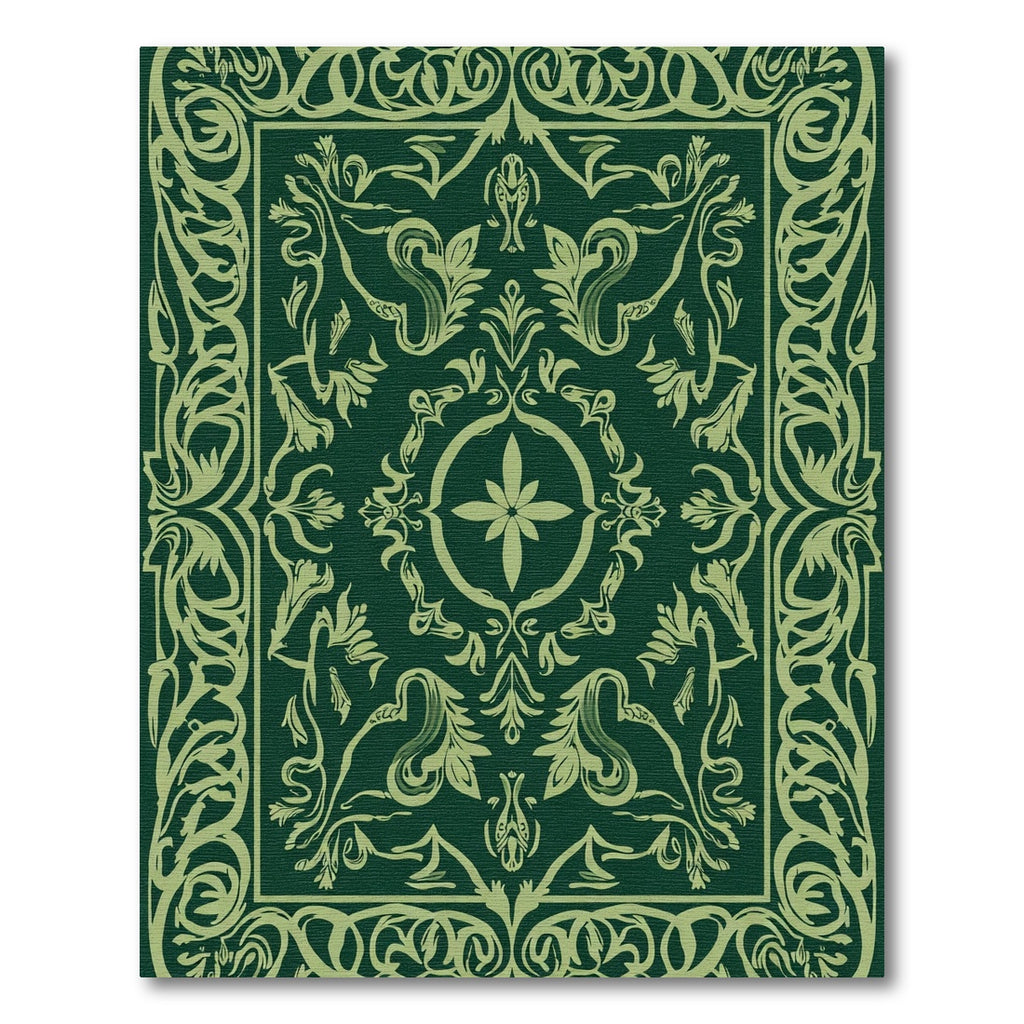 Emerald Green Scrollwork Floral Medallion Rug