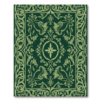 Emerald Green Scrollwork Floral Medallion Rug