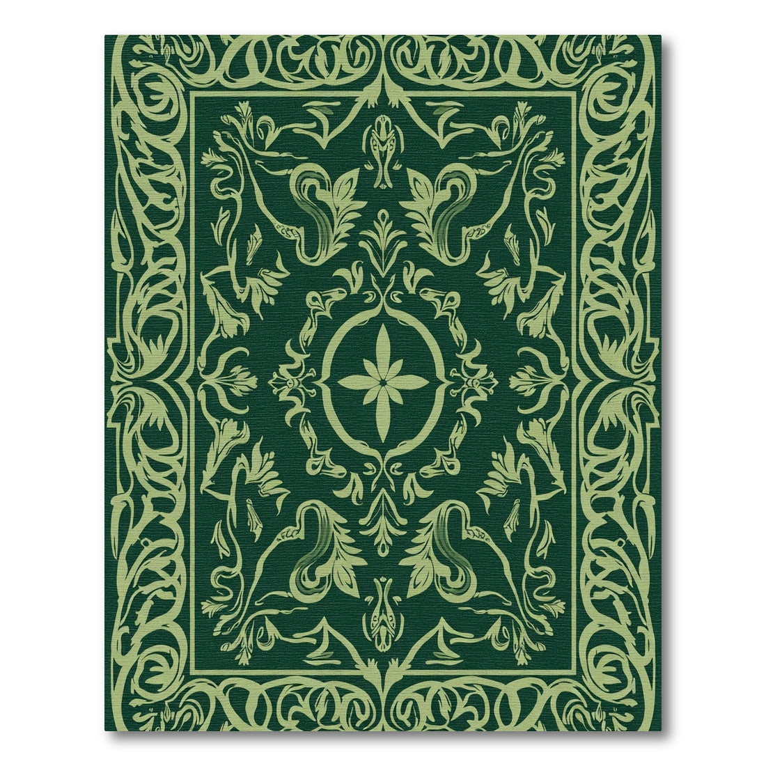 Emerald Green Scrollwork Floral Medallion Rug