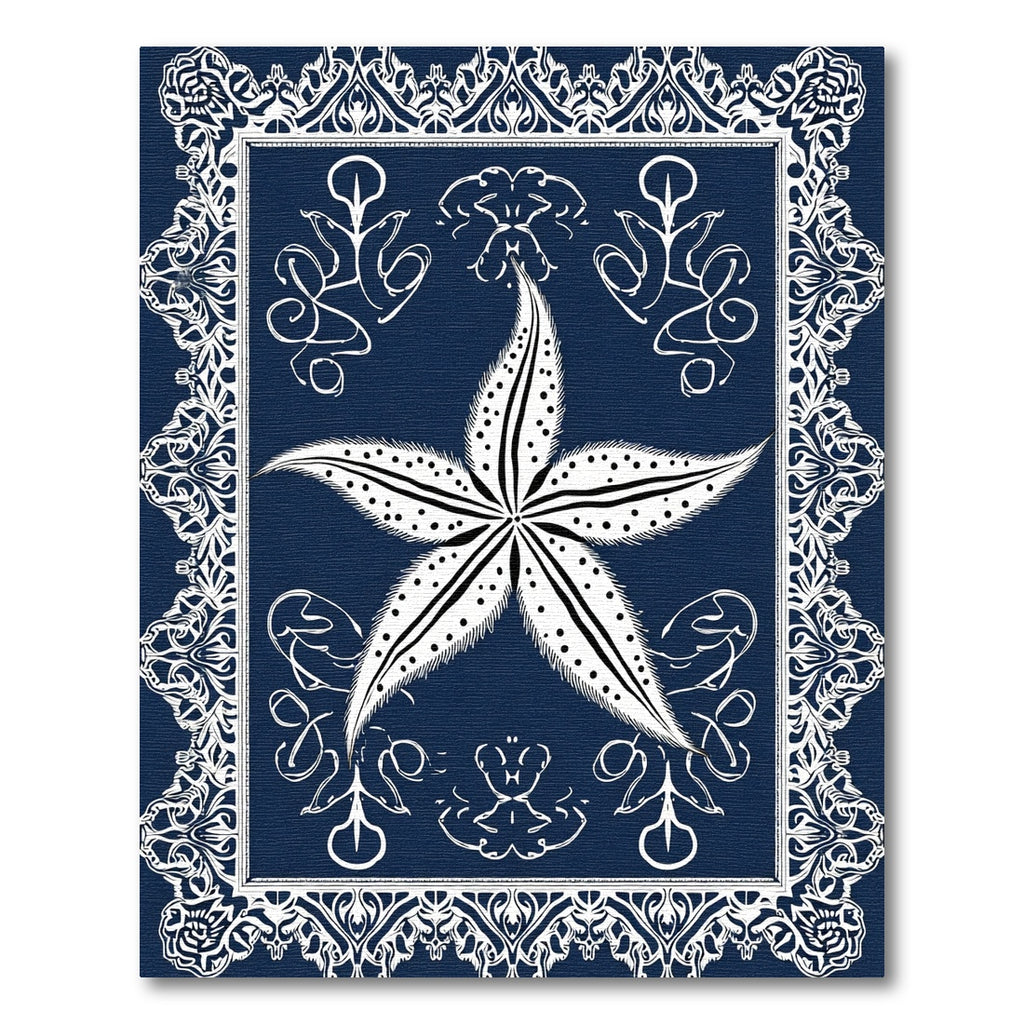 Dark Blue Starfish Lace Border Rug