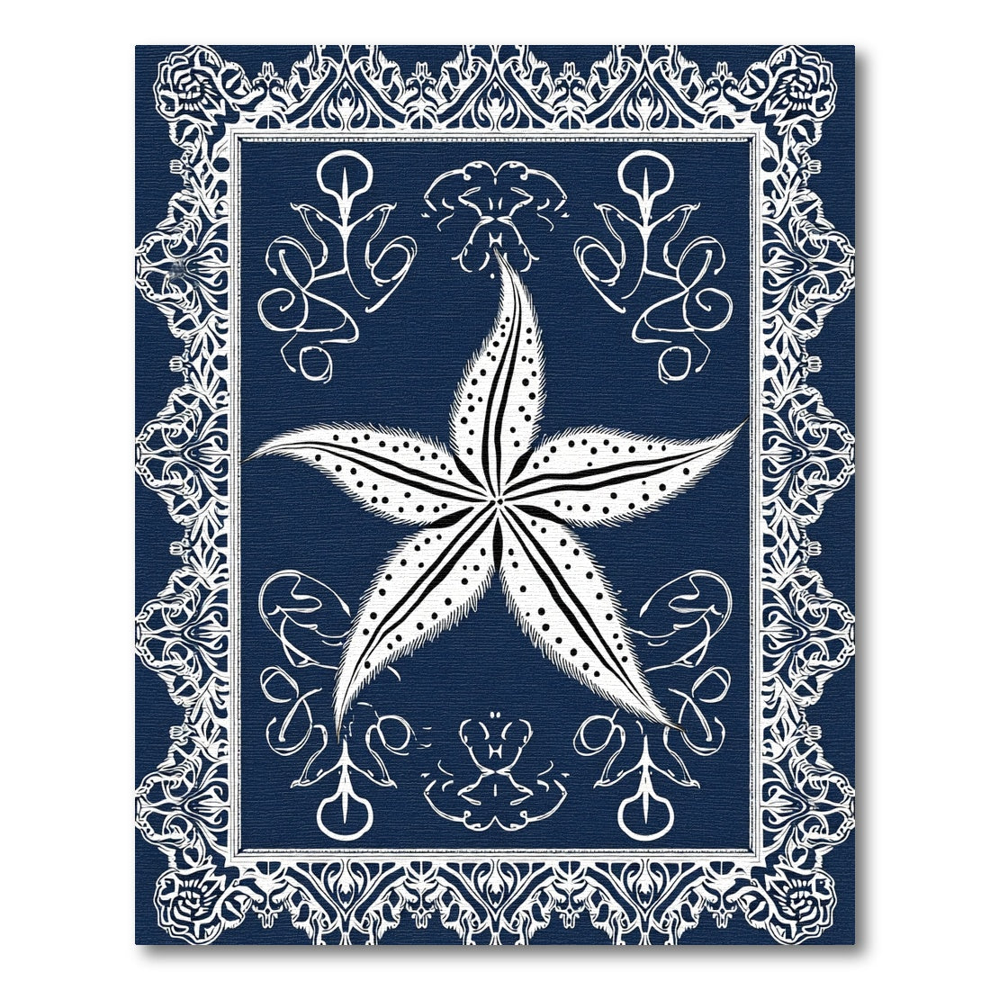 Dark Blue Starfish Lace Border Rug