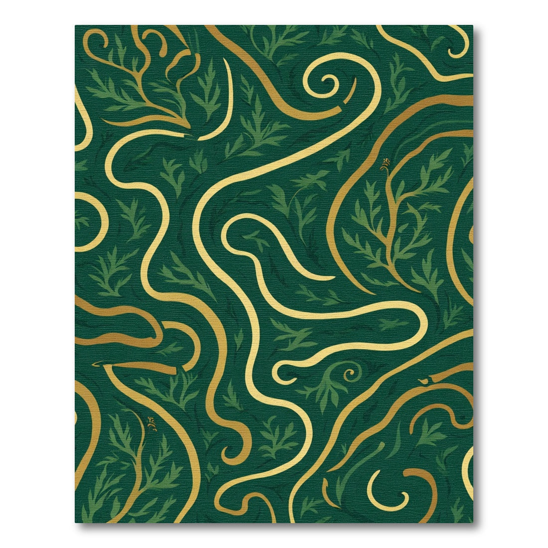 Deep Emerald Golden Swirl Foliage Rug