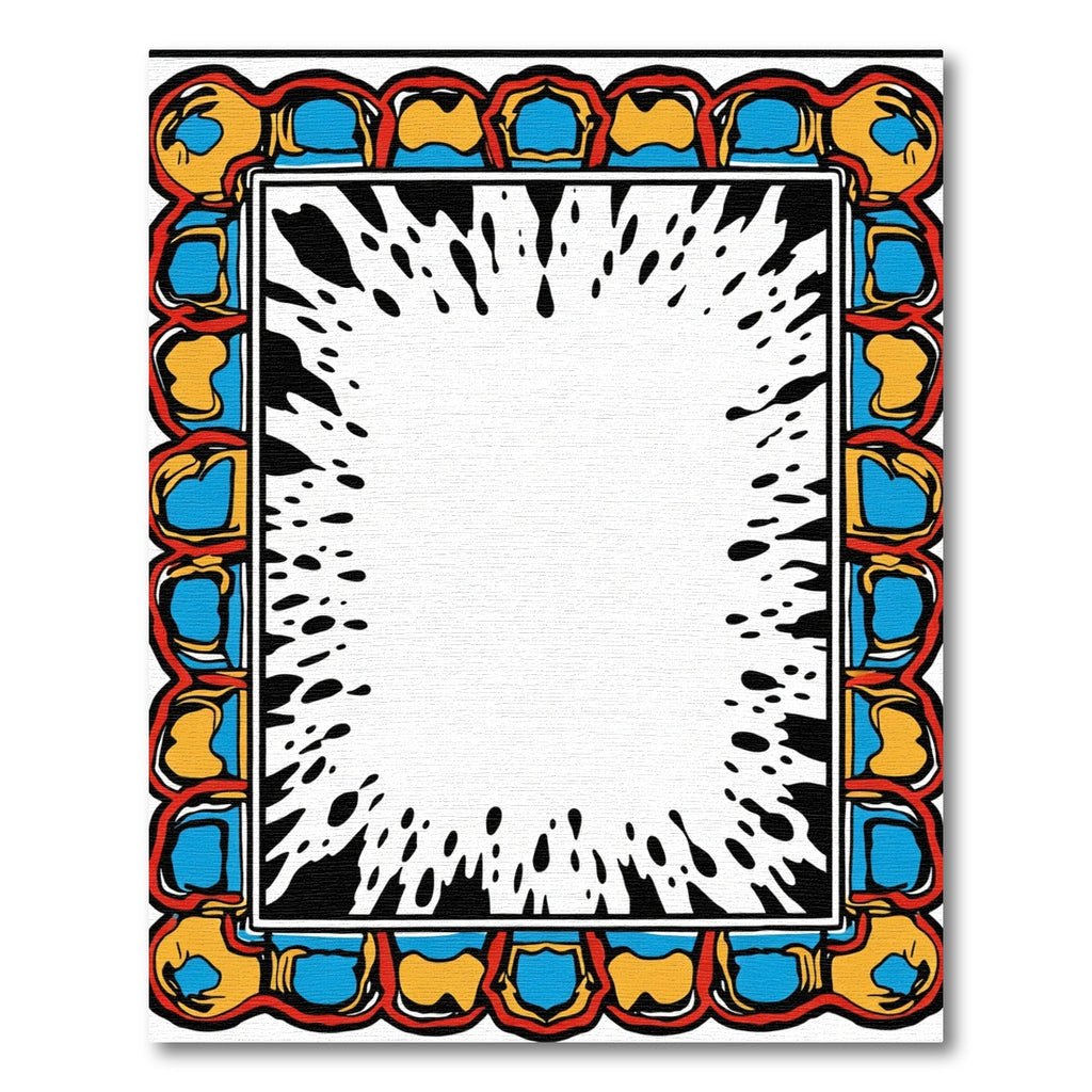 Bold Blue Yellow Red Border Splatter Rug