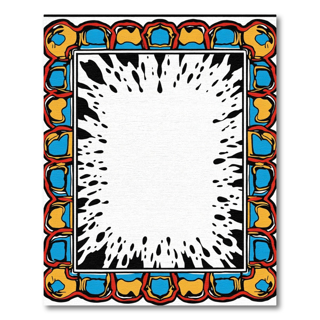 Bold Blue Yellow Red Border Splatter Rug