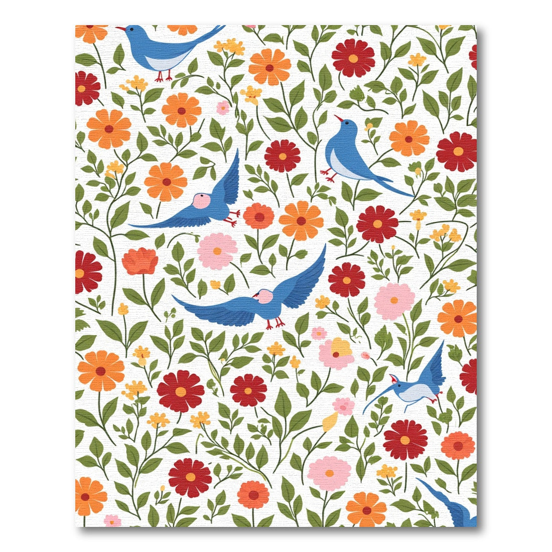 Blue Birds Among Colorful Garden Blooms Rug